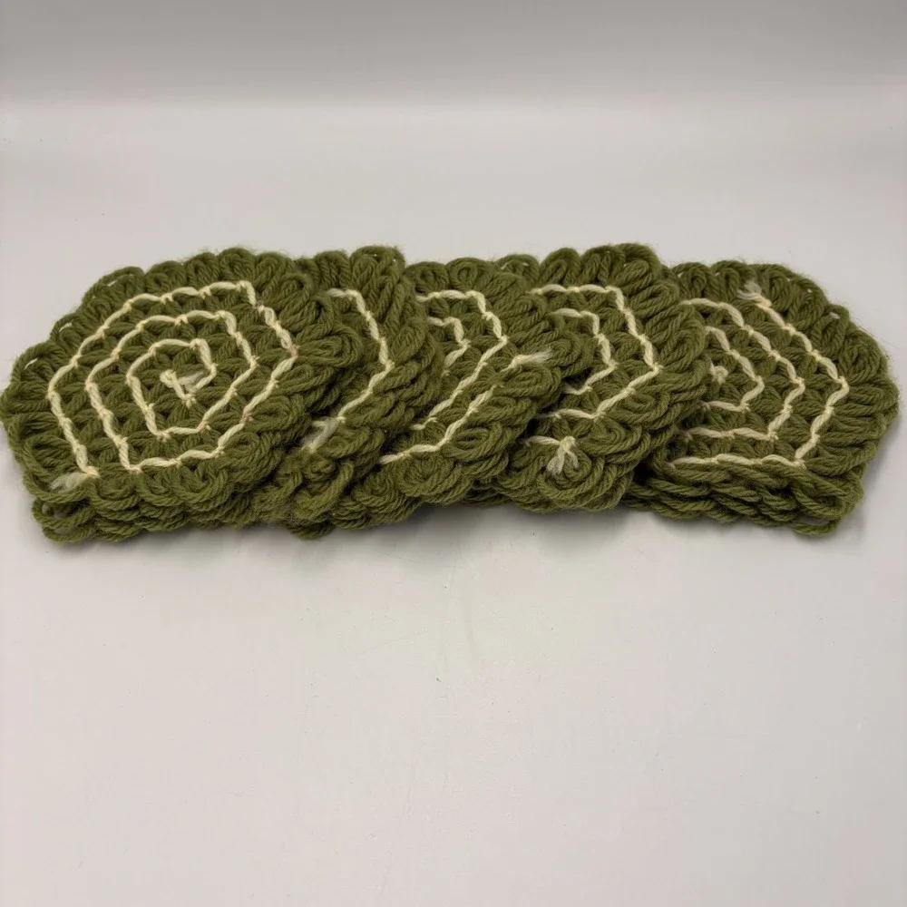 Vintage Crochet Coasters Potholder Retro 70s Kitchen Trivet Handmade Granny Set